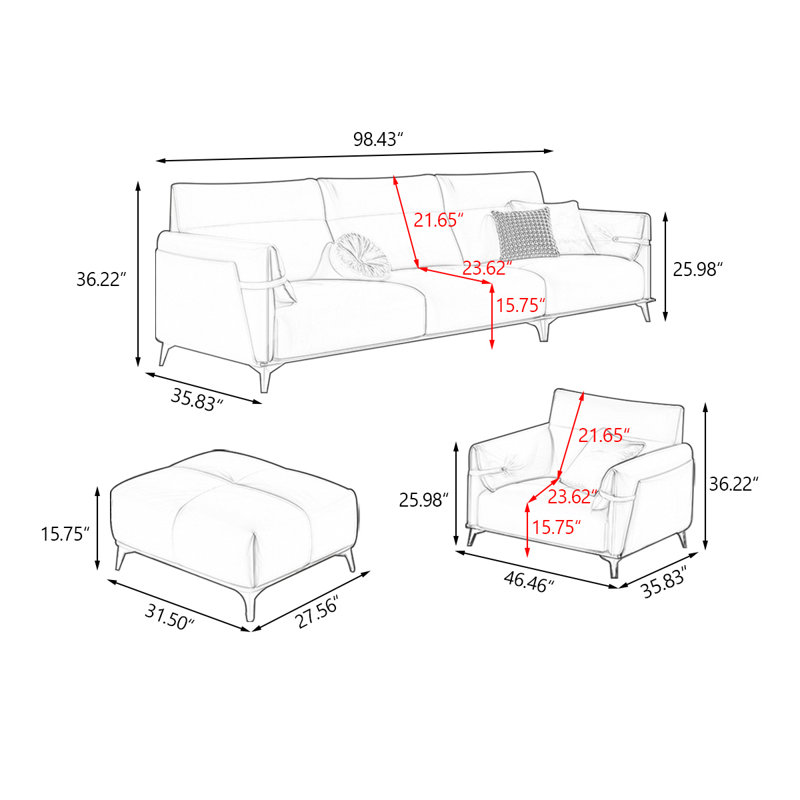 ULTORU 3 Piece Living Room Set Wayfair